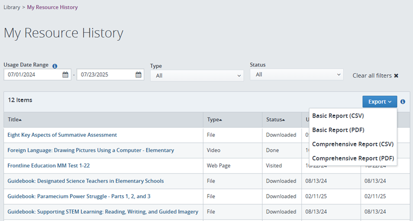 my resource history export options.png